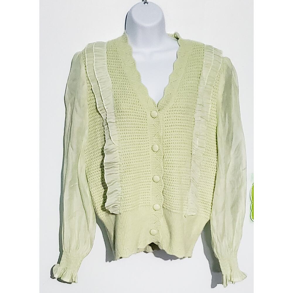 CocoBleu Womens V-Neck Ruffled Sweater Size Large Feminine Vintage Vibe Boho